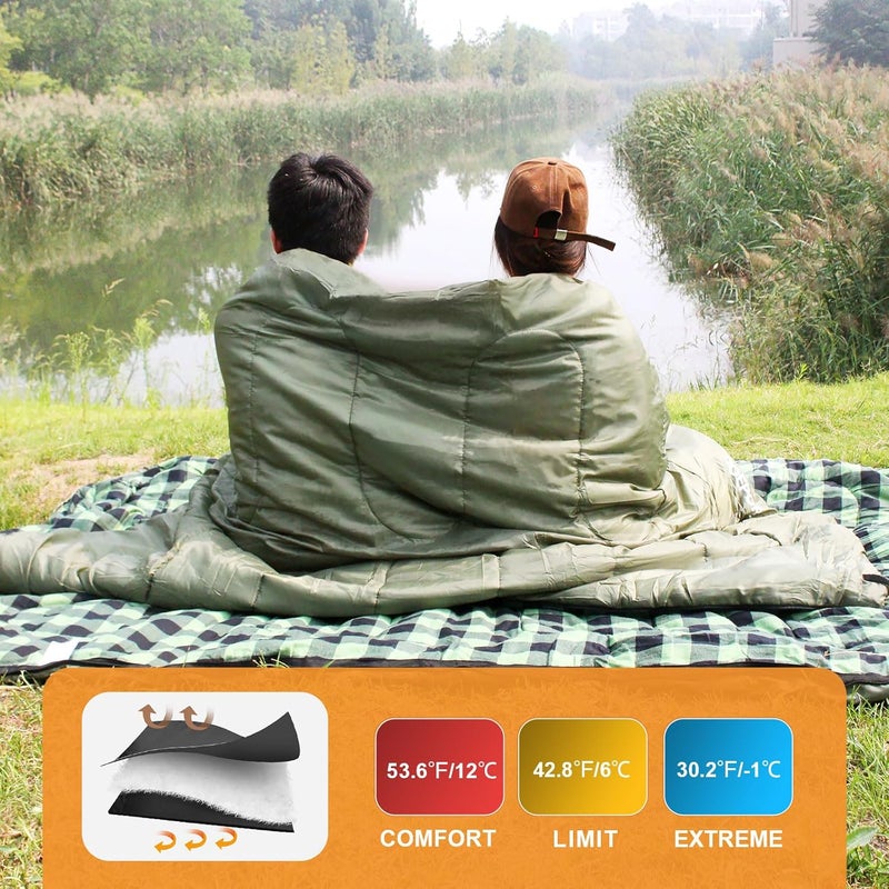 POEPORE Double Sleeping Bag Flannel for Adults with 2 Pillows 2 Person Sleeping Bags Camping XXL Queen Size Two Person Sleeping Bag for Cold Weather - Image 5